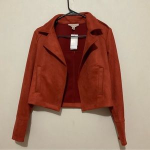 NWT philosophy faux leather orange autumn open blazer XS